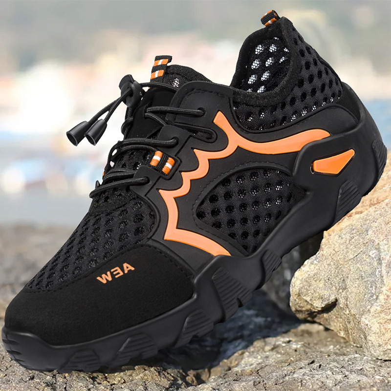 Men's Shoes Mesh Shoes Summer New Breathable Hollow out Upstream Shoes Outdoor Sport Climbing Fishing plus Size Non-Slip Mesh