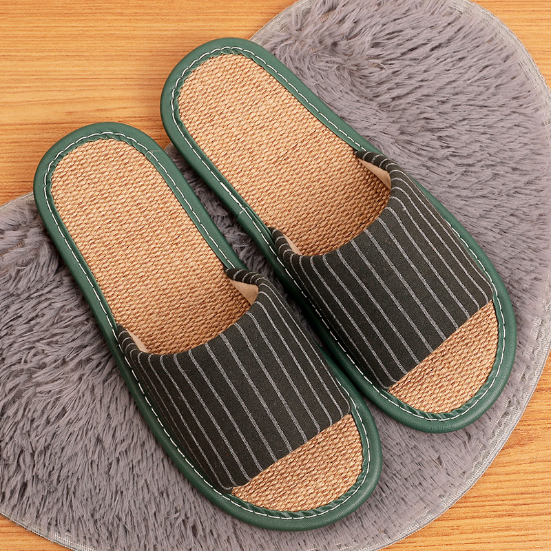 夏天布艺吸汗透气室内棉亚麻凉拖鞋男女情侣四季通用日式家居软底
