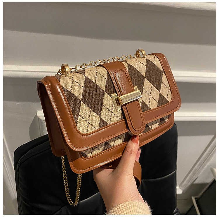 Bag Women's Bag New 2021 Winter Minimalist Fashion Chessboard Grid H Chain Belt Fashion Ins Shoulder Messenger Bag