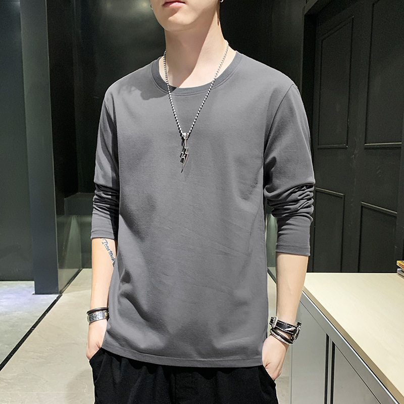 Men's Long-Sleeved T-shirt Solid Color White Cotton Base Shirt Korean Style Sports Loose Trendy Ins Spring Autumn Underwear Casual Top