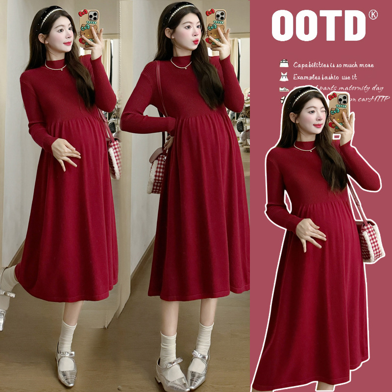 2023秋冬气质百搭收腰显瘦针织圣诞穿搭新年加厚打底裙长裙子