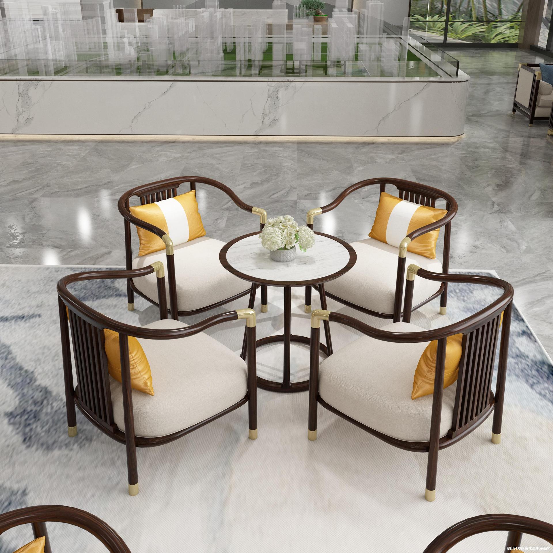 新中式售楼处部洽谈沙发酒店大堂会客商务卡座休息区接待桌椅组合