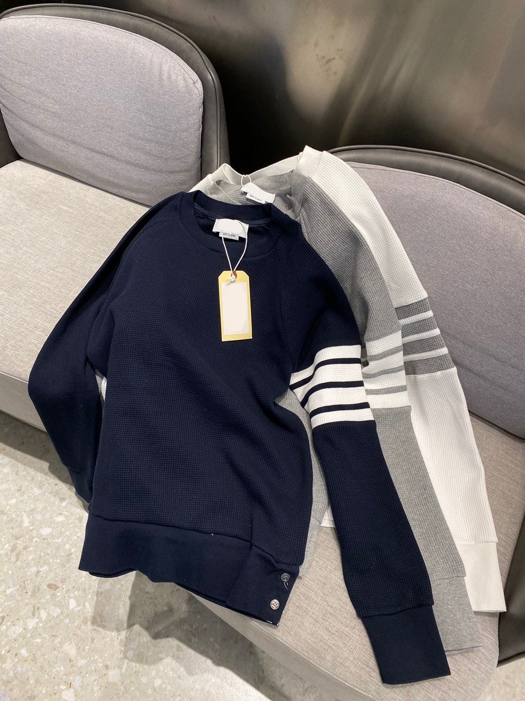 tb正确版四杠华夫格圆领套头卫衣长袖纯棉高品质情侣男女青岛代发