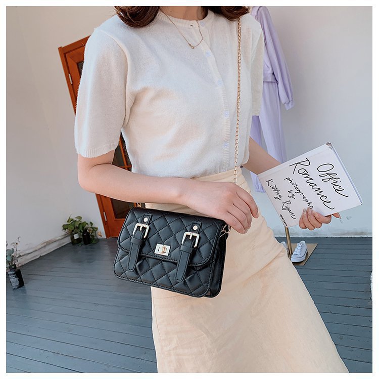 Online Influencer Fashion Rhombus Embroidery Line Small Square Bag New Small Bag Women's Bag New Fashion Belt Decorative Shoulder Messenger Bag