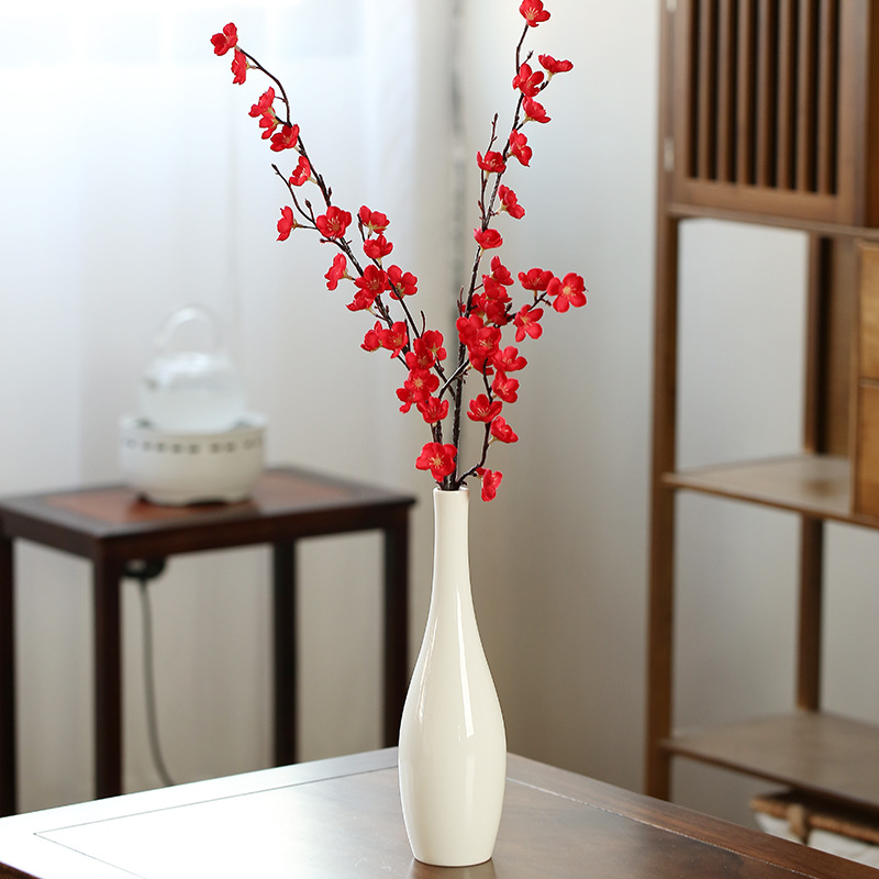 禅意茶桌摆件插梅花桃花陶瓷花瓶新中式观音净瓶插花水养细口花器