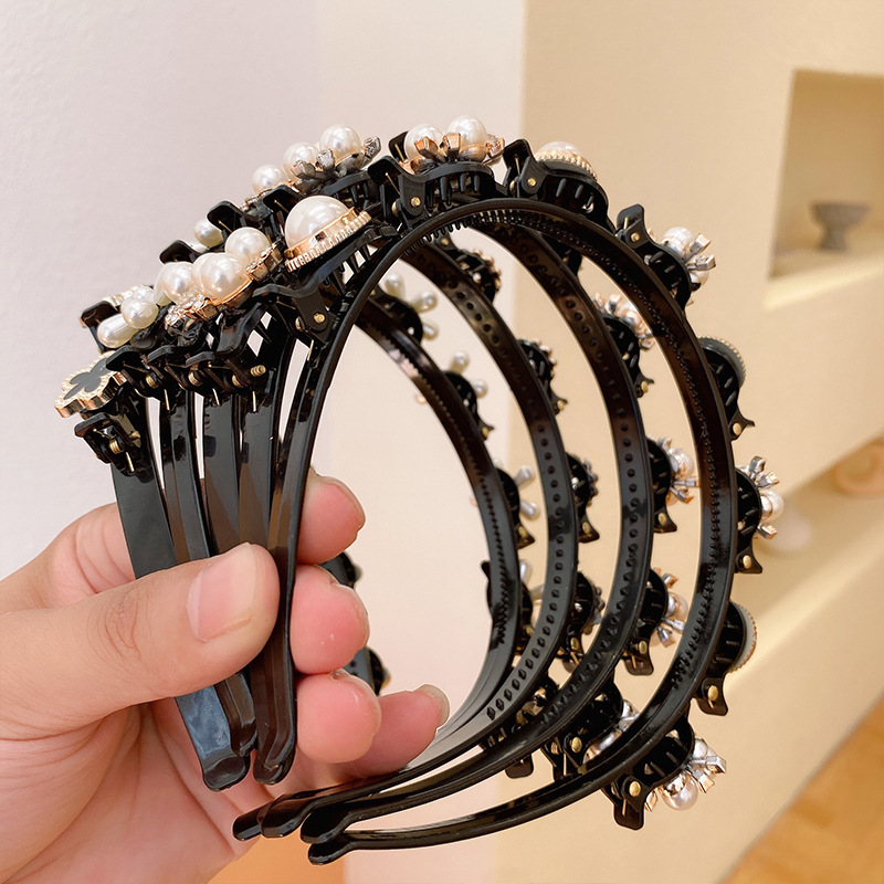 Braided Hair Barrettes Korean Style Elegant Floral Hair Band Female Bangs Headband Pressing Buckle Hairpin Headdress Updo Gadget Female