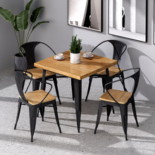现代简约咖啡厅餐厅饭店商用长方形桌子工业风实木铁艺餐桌椅组合
