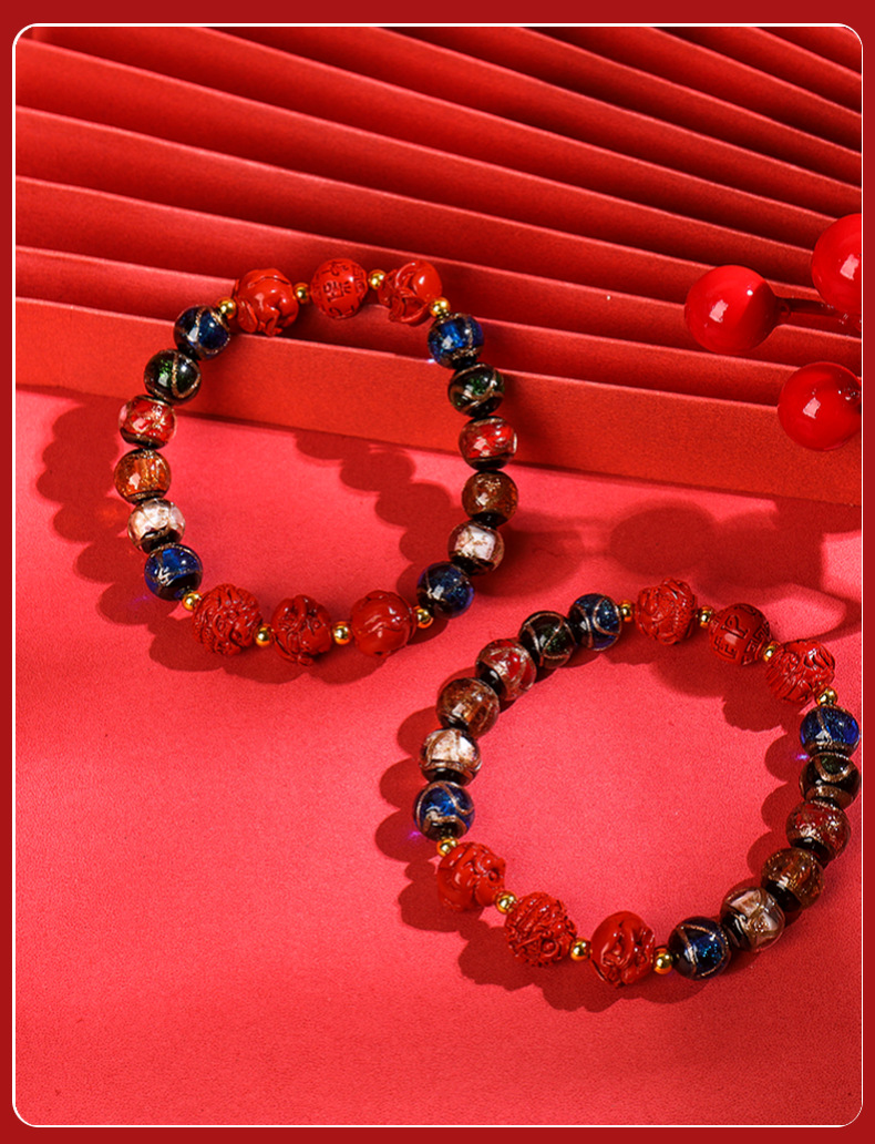 批发香灰琉璃朱砂三合六合手链本命年十二生肖龙年男女士情侣手串详情14