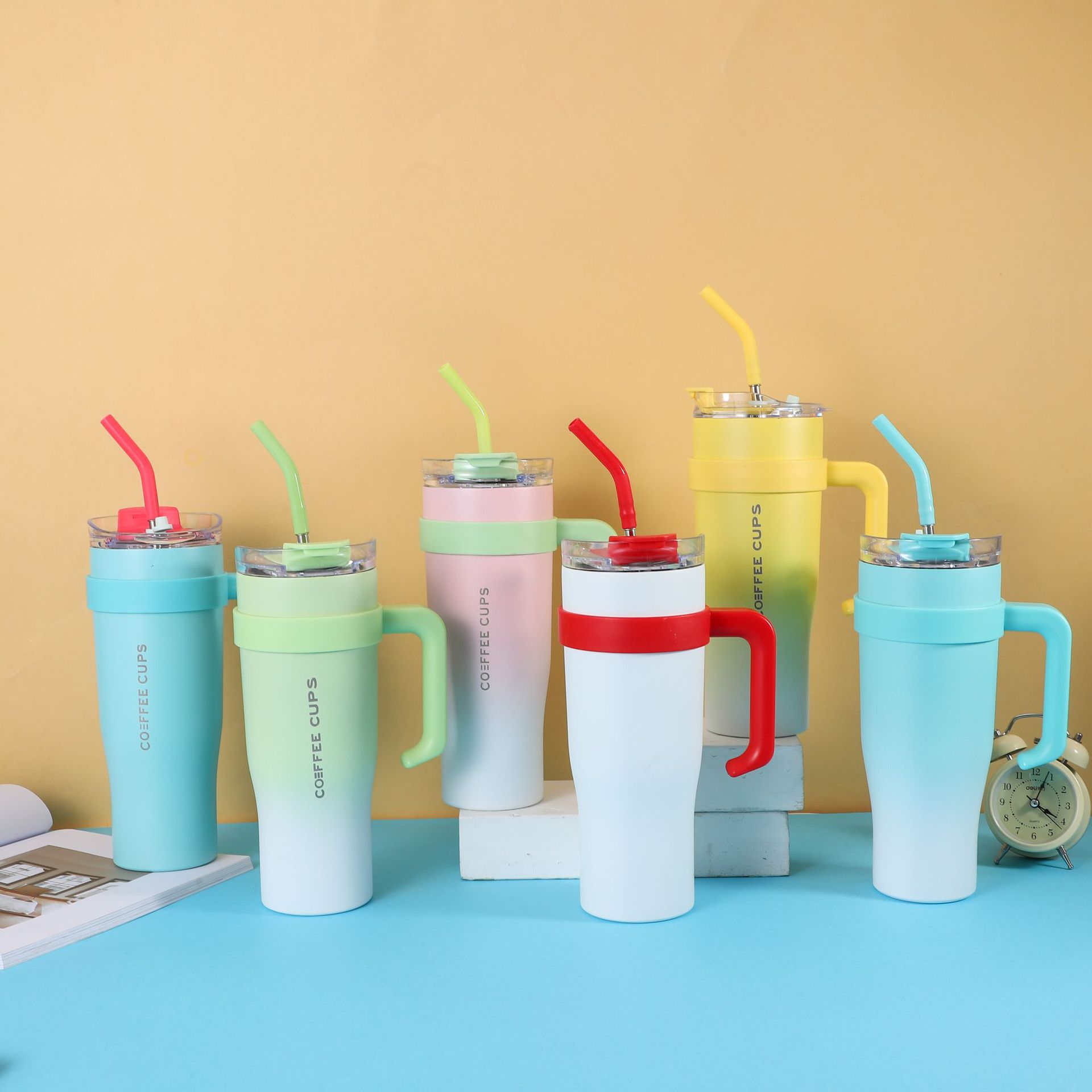 large ice cup cross-border gradient 304 stainless steel vacuum cup good-looking big mac 40oz cup straw cup