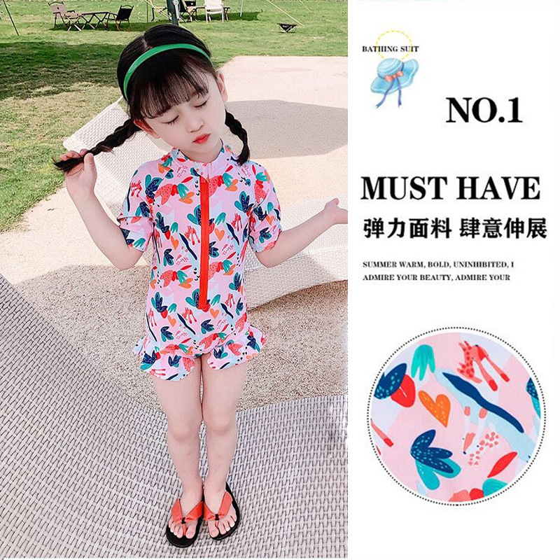 2023 New Children's Swimwear Girls' Summer Sun Protection for Middle and Big Children One Piece Swimsuit Western Style Baby Girl Swimsuit
