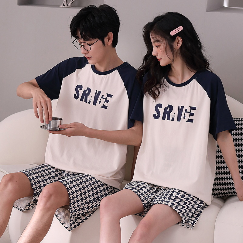 2023 Summer New Couple Pajamas Women's Summer Short-Sleeved Shorts Internet Hot Korean Thin Men's Home Wear Suit