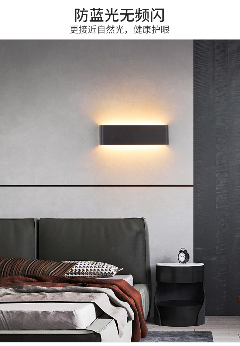 跨境专供led 床头壁灯2.4g智能遥控三色调光卧室酒店长条墙壁灯