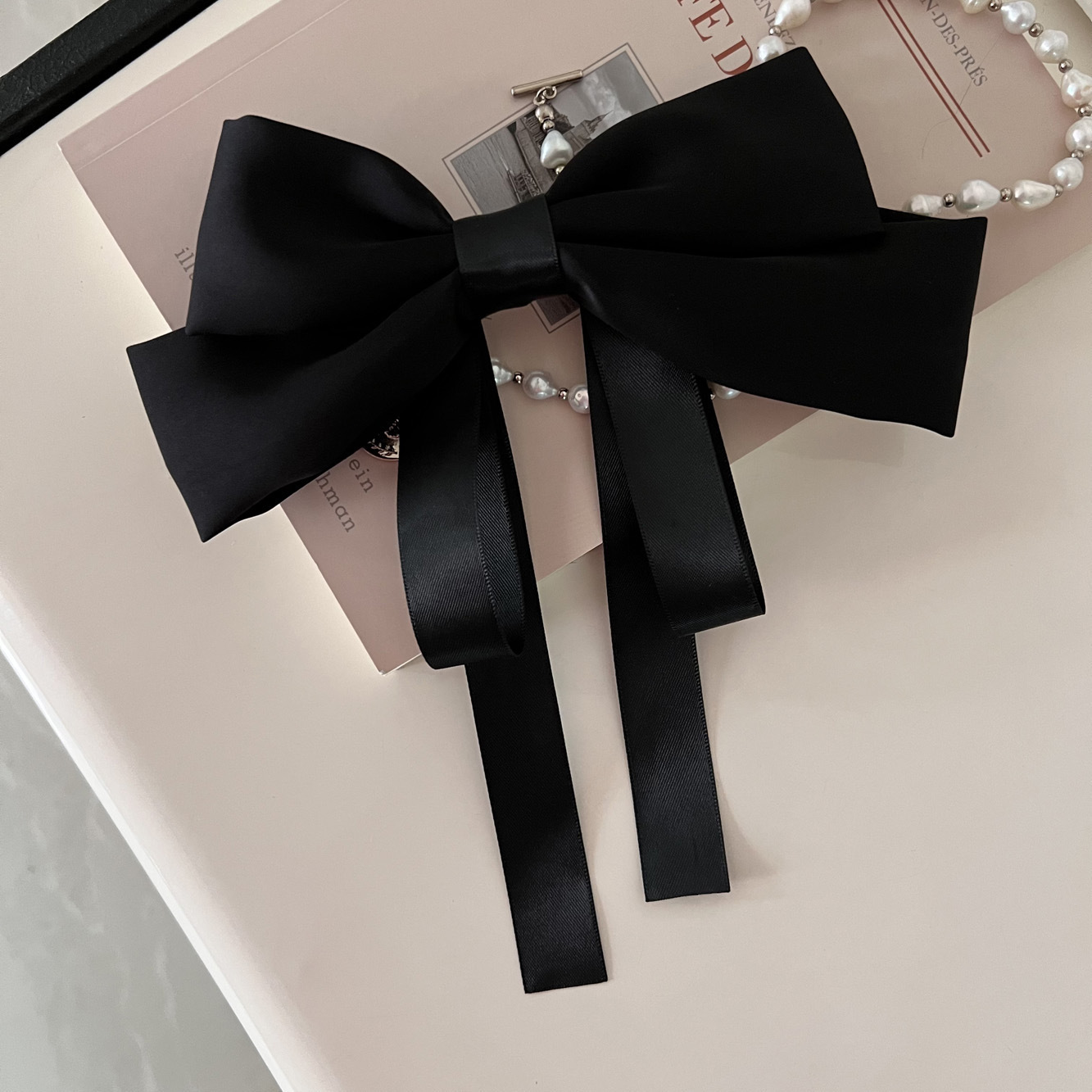 New Summer Super Fairy 'Black and White Bowknot Ribbon Hairpin Back Head with Spring Clip Hair Accessory Elegant Hairpin for Women