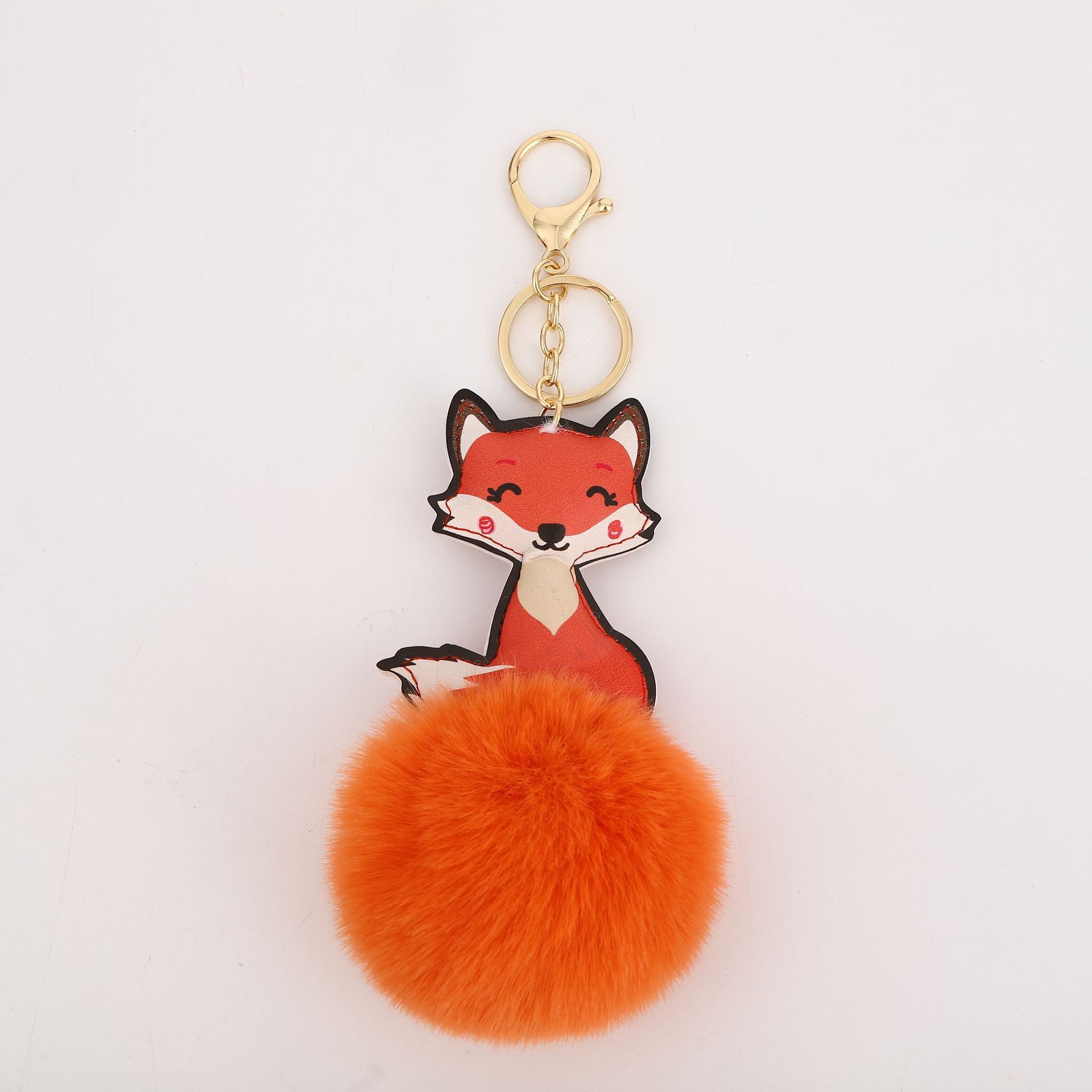 新款pu动物狐狸毛毛球钥匙扣挂件 女士箱包汽车挂饰配件