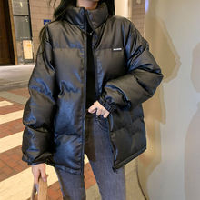 棉衣外套女黑色棉服2022年冬季新款设计感加厚pu皮棉衣潮一件批发