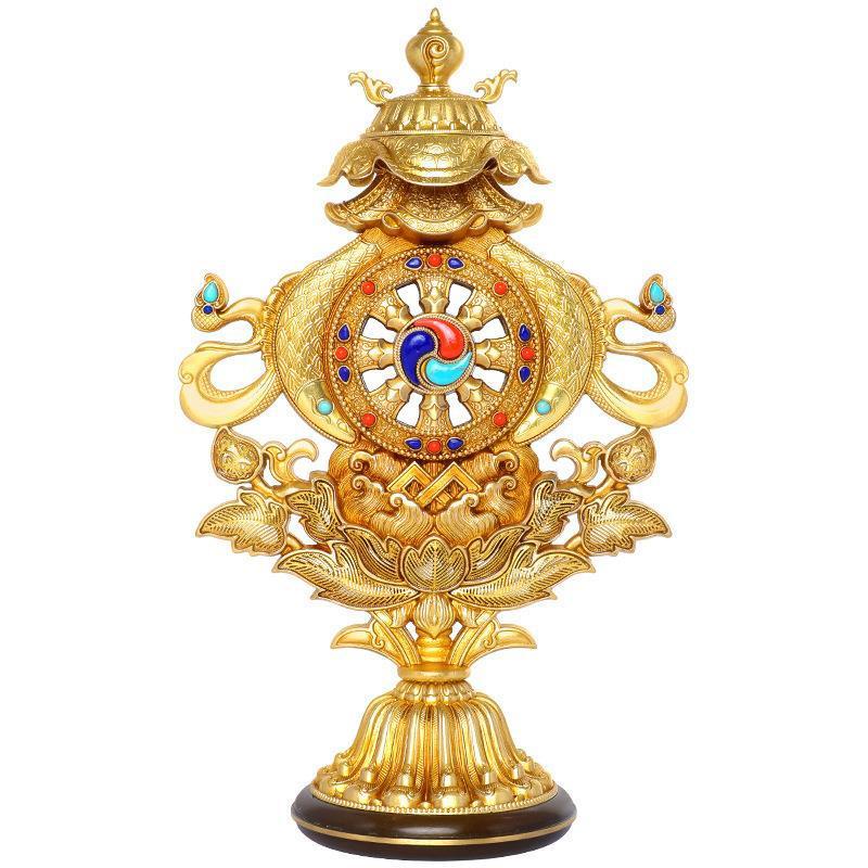 八吉祥摆件纯铜组合吉祥八宝藏传金轮falun轮佛前供佛台摆件