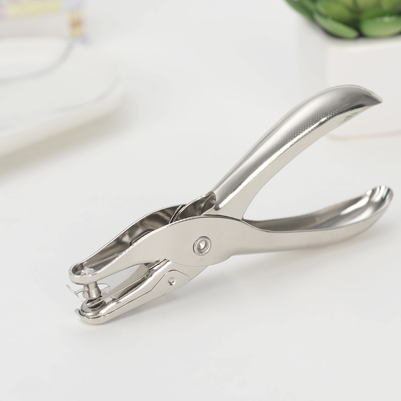 Silver Metal Punch Plier Manual Single Hole Ticket Detector Paper Plastic Hole Punch Loose-Leaf 6mm Aperture Punching Machine
