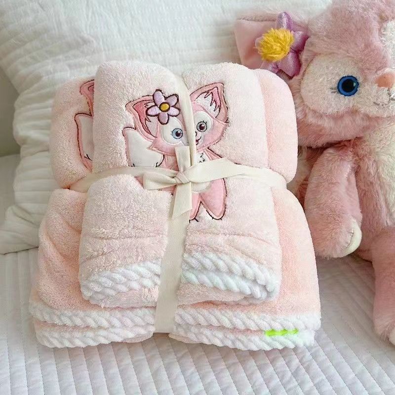 Coral Fleece Children's Cartoon Embroidery Lingna Beier High-Looking Tigger Duffy Bear Towel Bath Towel Combination Set