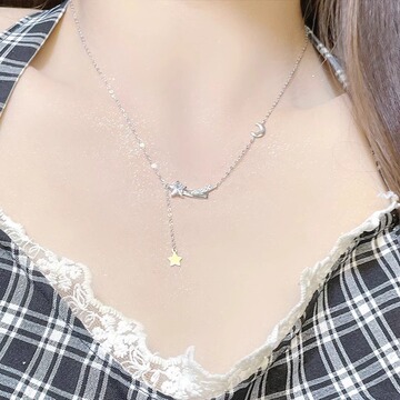 s925纯银月亮流星项链轻奢小众清冷高级感通勤法式流星项链女生