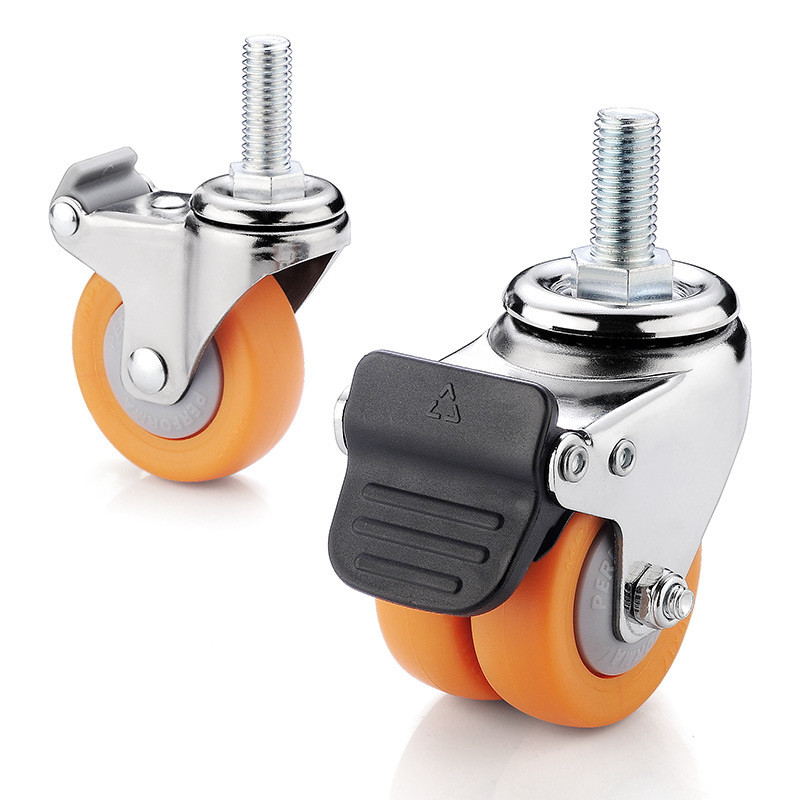 26x81寸尼龙脚轮小轱辘m6m8m10m12丝杆万向滑轮2寸带锁万向轮转向