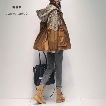 风衣女中长款秋装新款韩版时尚收腰宽松显瘦拼色百搭外套休闲