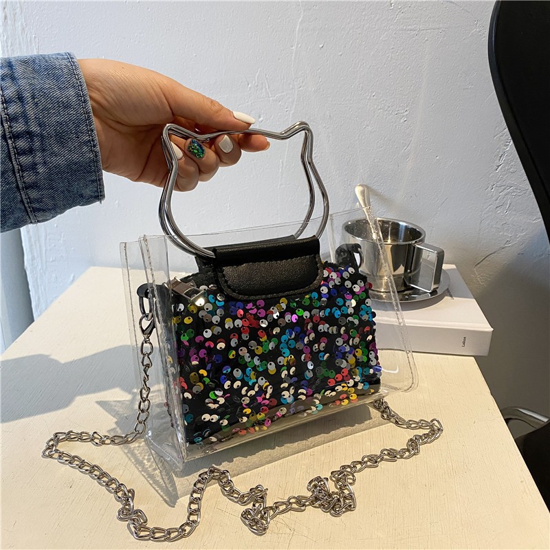 Summer Tote Chain Shoulder Messenger Bag Wholesale 2021 New Bags Women Fashionable Sequins Transparent Son Mother Bag