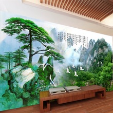 8d新中式风景山水画壁纸简约现代客厅卧室沙发电视背景墙设计壁画