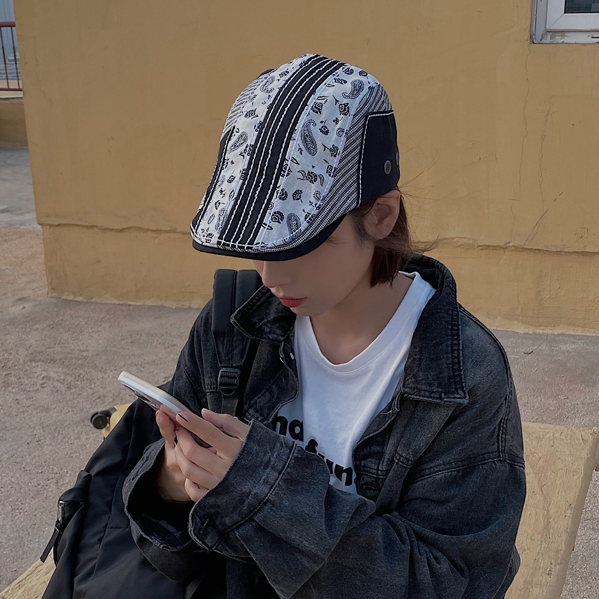 日系复古ins风腰果花前进帽子女春夏季薄款透气鸭舌帽短檐鸭嘴帽