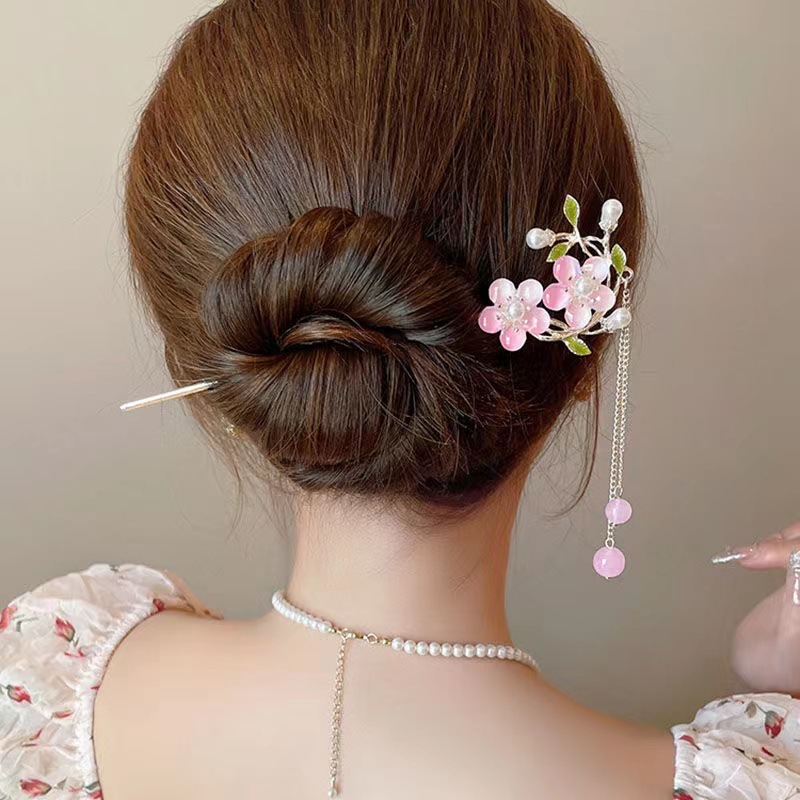 new chinese style tassel hairpin women‘s ancient style high-grade metal magnolia updo hair clasp national style cold cheongsam hairpin