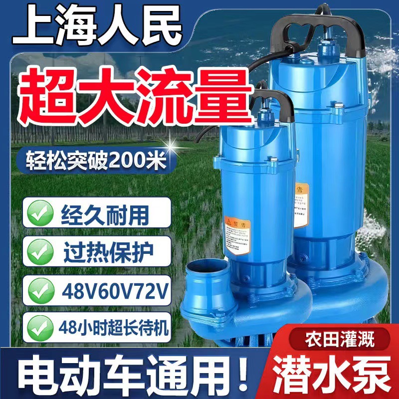 上海人民无刷直流潜水抽水泵48V60V72V通用电动车大流量高扬程