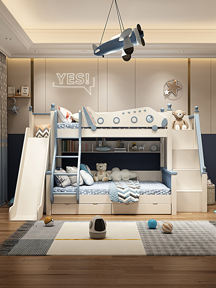 上下床双层床两层儿童床男孩高低实木多功能子母滑梯床上下铺双人