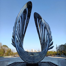 定制现代抽象不锈钢雕塑创意翅膀羽翼发光凤尾镜面水景观异形摆件
