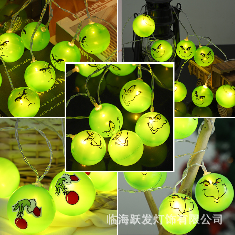 跨境圣诞格林奇灯串led格林绿毛怪灯串氛围装饰灯串厂家grinch