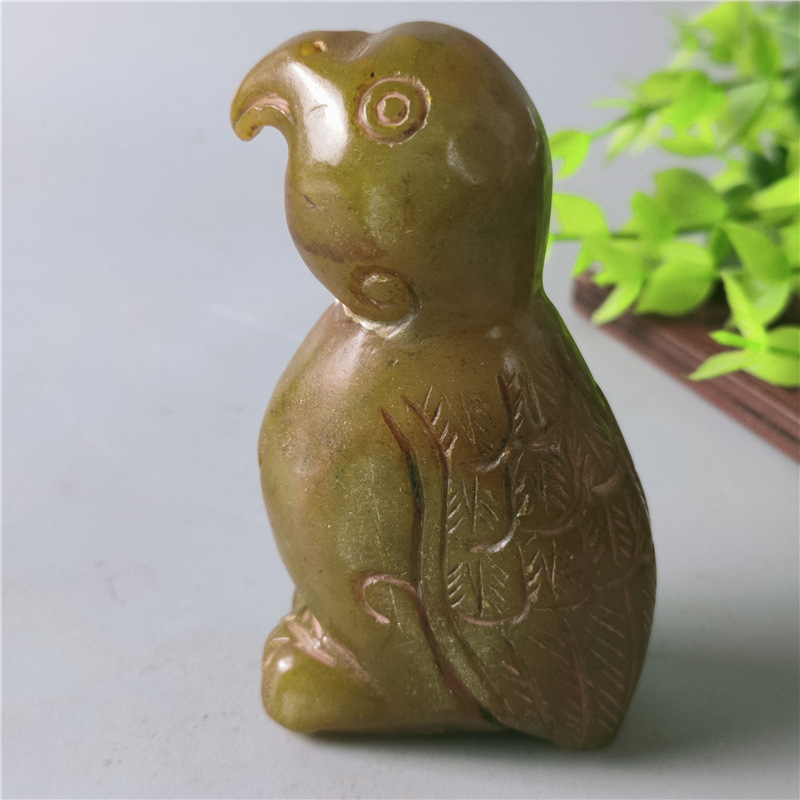 古玩杂项仿古做旧玉器岫玉复古汉代鹦鹉手把件-阿里巴巴