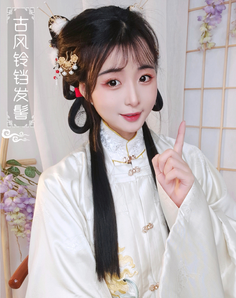 古风汉服假发一体式懒人造型明制铃铛发髻可爱蝴蝶红绳日常垫发包