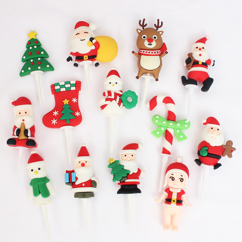 Christmas Cake Decoration Card Inserts Christmas Tree Old Man Snowman Elk Christmas Soft Glue Decoration Cake Decoration