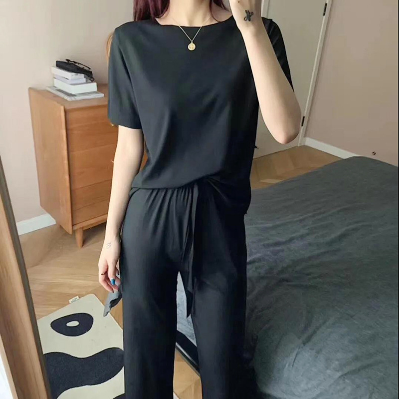 Ice Silk Pajamas Women's Spring and Summer Short-Sleeved Soft Two-Piece Suit Thin Women's Korean-Style Loose Casual Outdoor Homewear