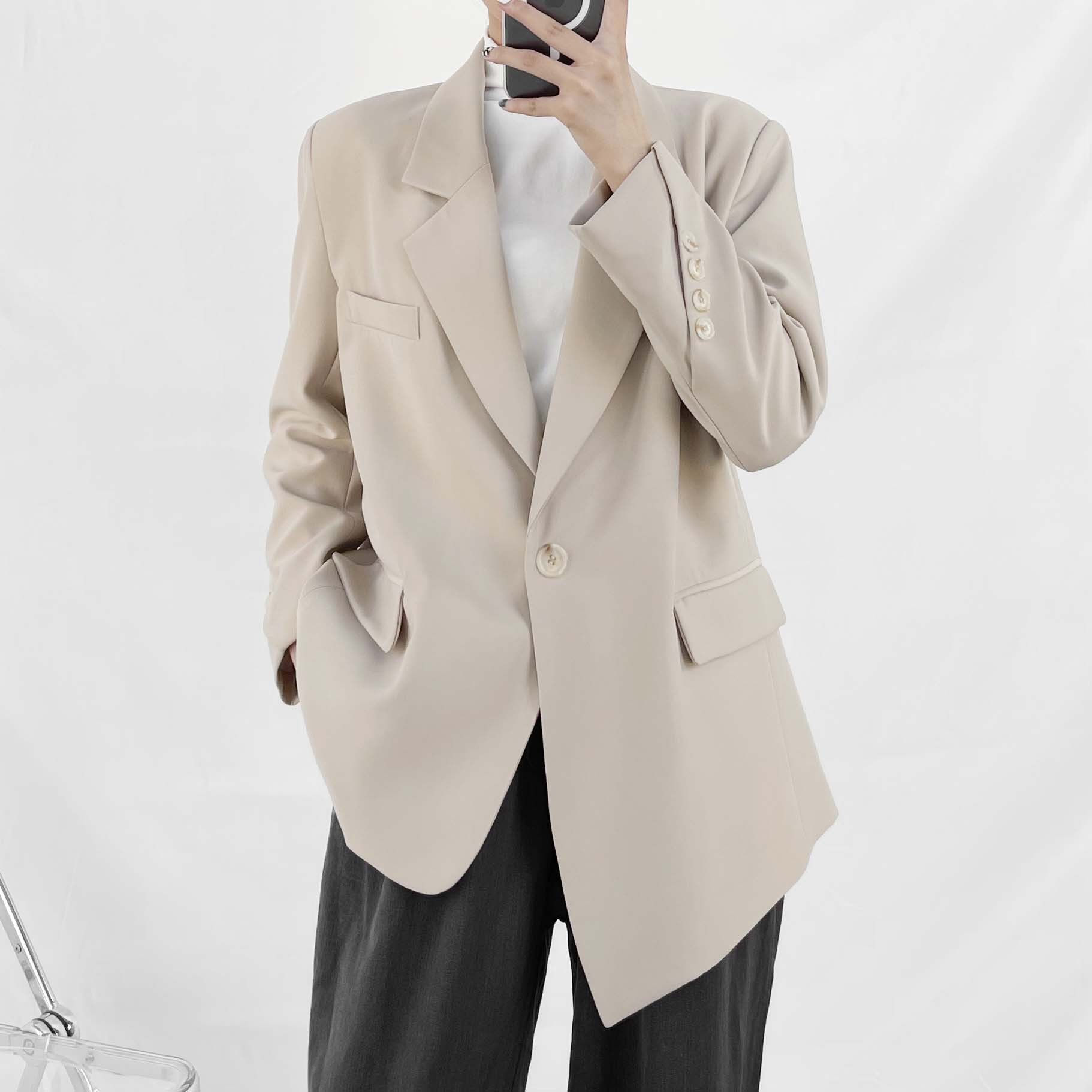 西装外套女 2021韩版小众时尚秋装单粒扣不规则下摆外套ins女装