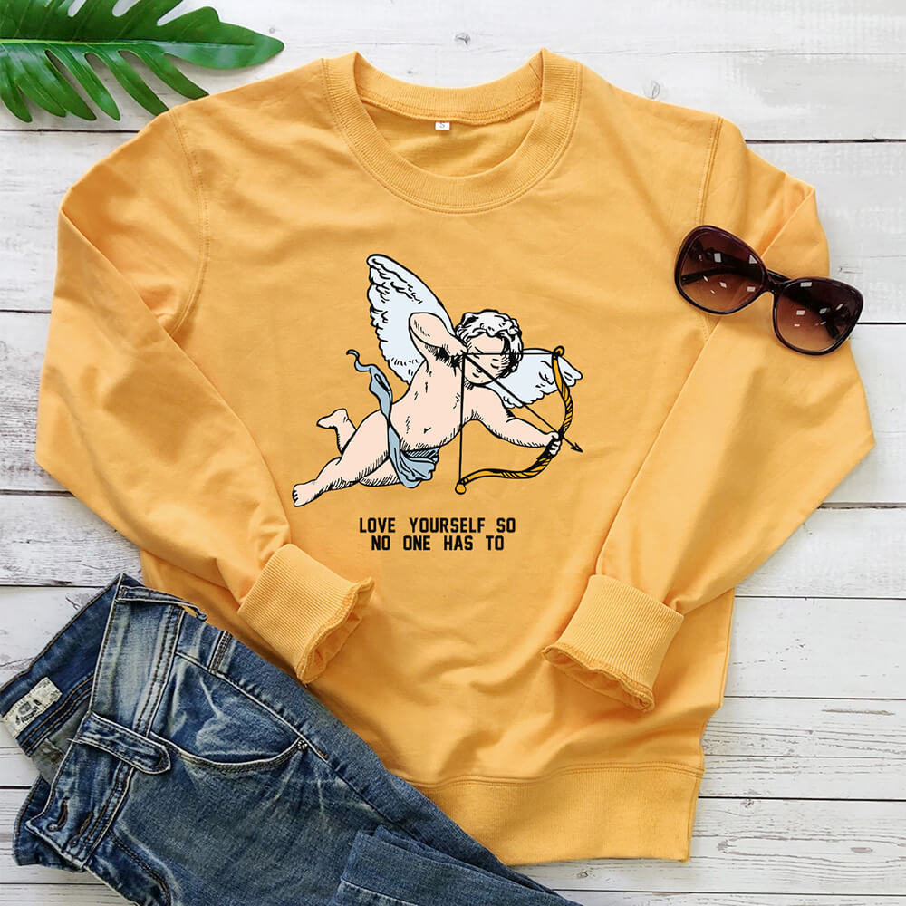 love yourself so字母印花丘比特 欧美跨境外贸长袖圆领卫衣