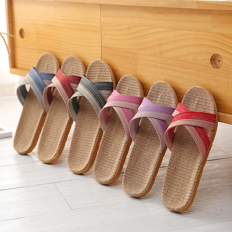 Four Seasons Couple Home Non-Slip Interior Home Bathroom Slippers Women's Floor Slippers Women's Linen Slippers