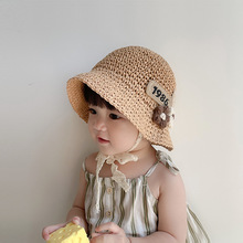 儿童帽子女童洋气花朵草帽小童可调节夏季出游遮阳帽女宝宝沙滩帽