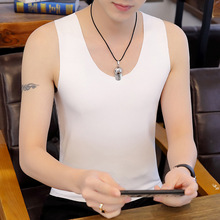 外贸夏季男装纯色圆领无袖背心潮青少年韩版修身男士休闲个性T恤