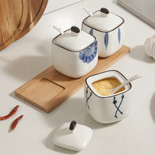 日式方形陶瓷调味罐三件套厨房用品耐高温调料盒家用佐料罐组合装