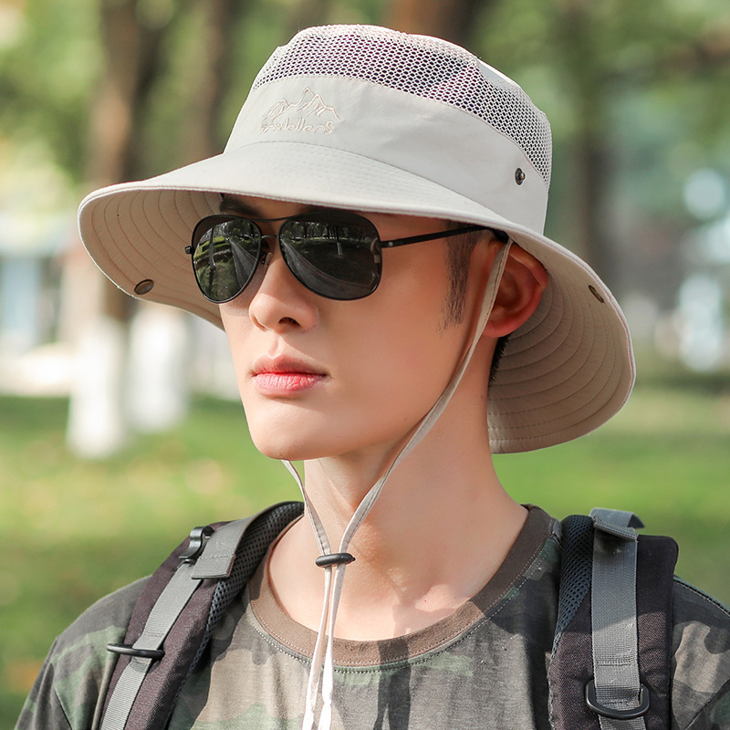 New Portable Bucket Hat Men's Outdoor Fishing Cap Mesh Breathable Sun Hat Climbing Hat