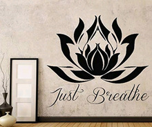 Just Breathe荷花莲花瑜伽乙烯基墙贴花壁纸可移除客厅wall decor