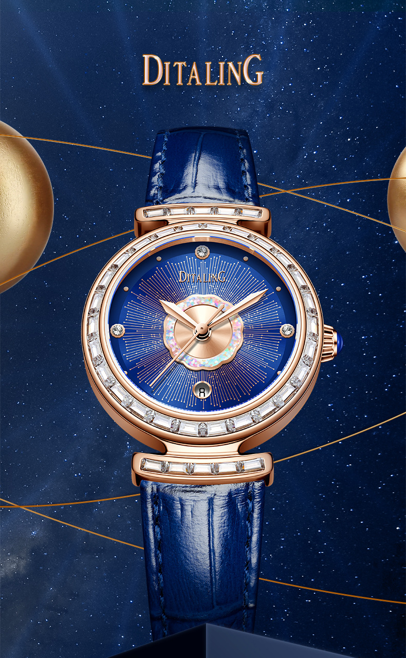 德国ditaling品牌手表女士时尚镶钻气质石英表抖音爆款一件代发