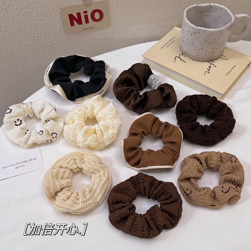 Korean Style New Pork Intestine Hair Ring Ins Fabric Jk Plaid Headband Fresh Summer Rubber Hand with Flower Style Hair Accessories Wholesale