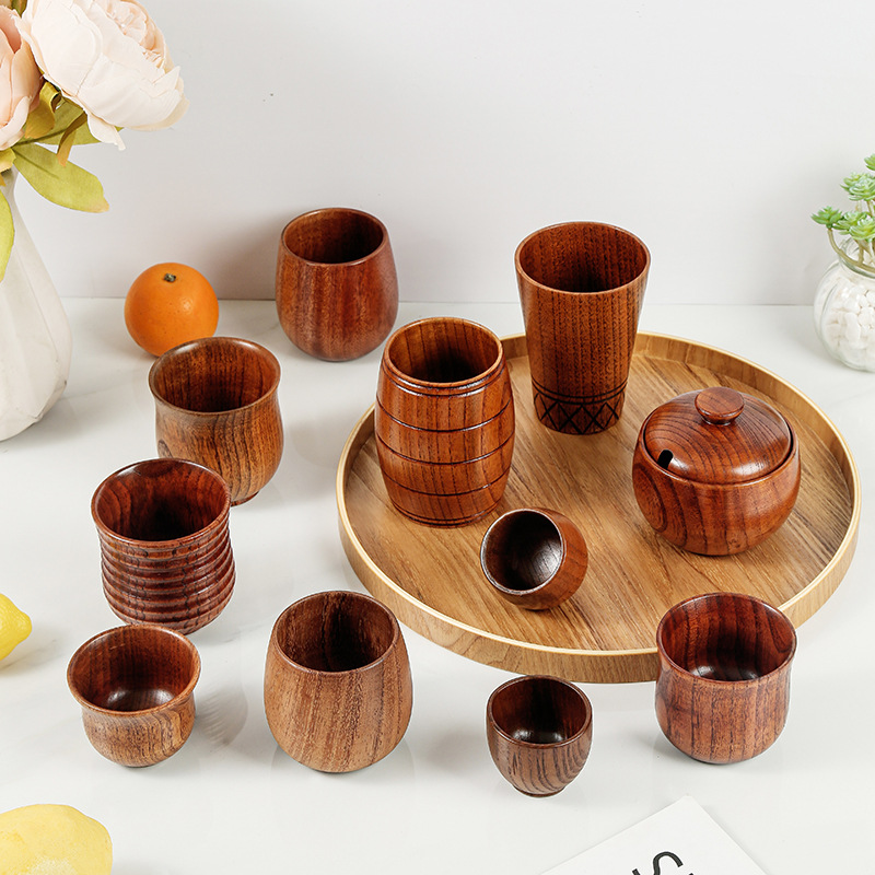 日式木杯清酒木头复古隔热随手杯酸枣木大肚杯家用啤酒杯木杯批发