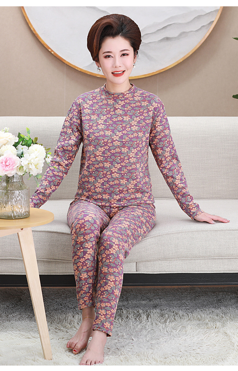 中老年大码印花徳绒保暖套装女士半高领宽松秋冬加绒妈妈装批发详情14