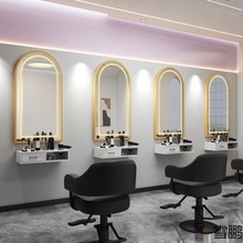 新款理发店镜子发廊专用染烫台面单面带灯美发店镜子壁挂柜子一体